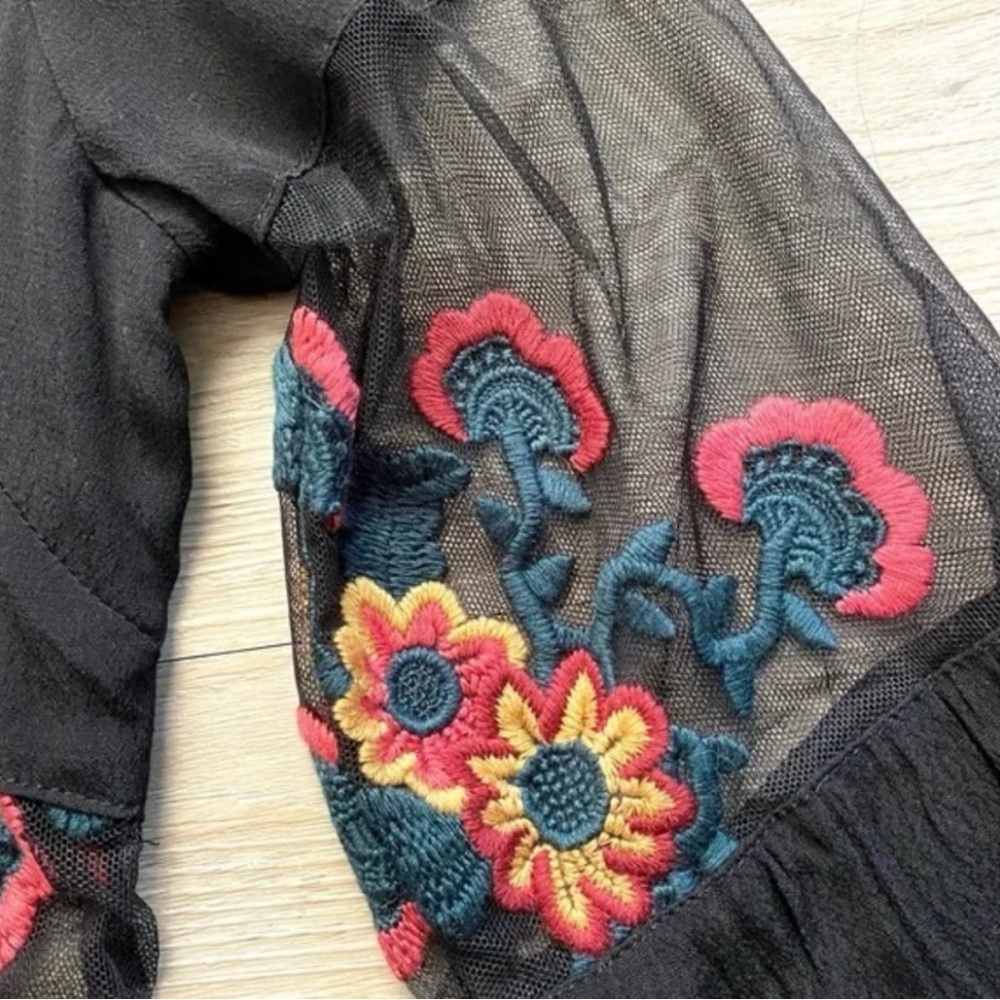 LOWEST PRICE NWOT For Love Lemons Small Black Embroidered Floral Boho Midi Dress - Picture 6 of 14